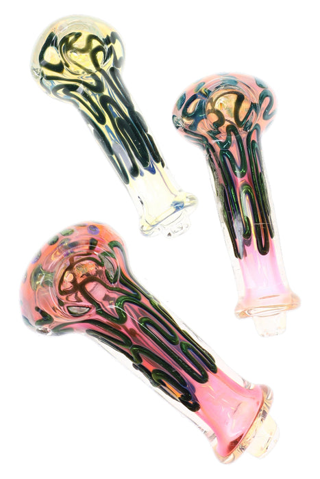 Fumed Color-Changing Squiggle Dot Glass Pipe “Ink Drip” – 4½″ – Assorted