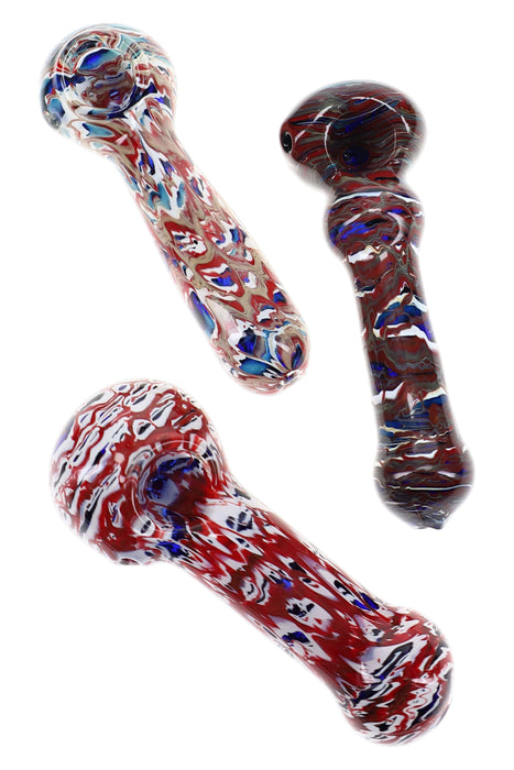 Multicolor Reverse Glass Spoon Pipe “Chaos Candy” – 4½″ – Assorted