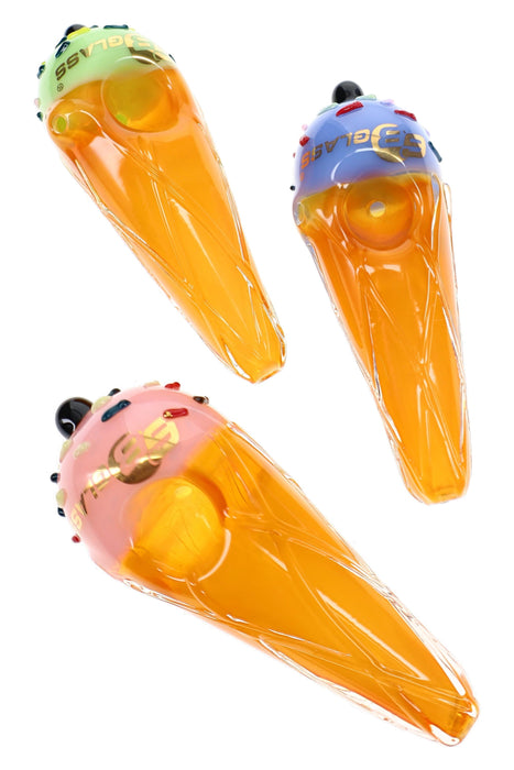6B Glass Gold Fumed Ice Cream Cone Spoon Pipe “Cone Zone” – 4″ – Assorted Colors