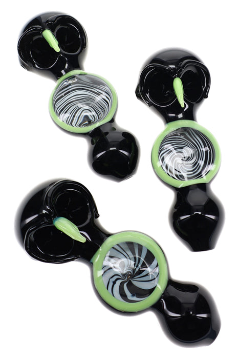 6B Glass Black Neon Owl Double Bowl Pipe “Night Owl” – 5″ – Assorted Colors