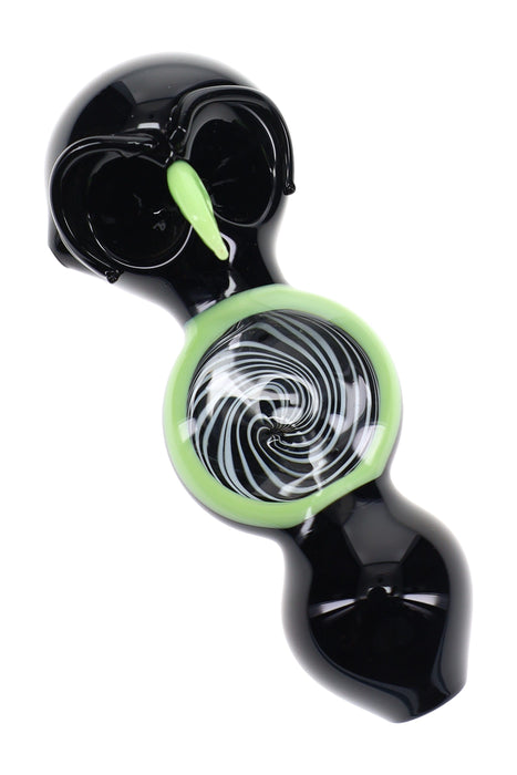 6B Glass Black Neon Owl Double Bowl Pipe “Night Owl” – 5″ – Assorted Colors