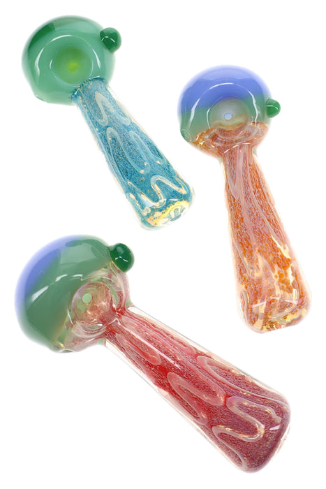 Silver Fumed Frit Squiggle Neon Hand Pipe – 5″ – Assorted Colors