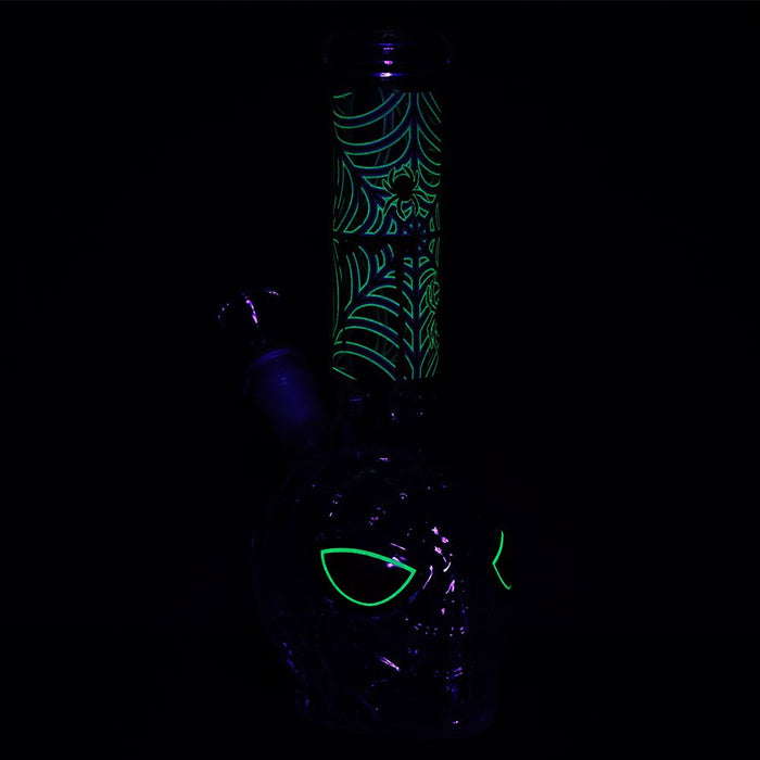3CT BUNDLE - Spider Dude Molded Glow in the Dark Glass Water Pipe - 9.75" / 14mm F