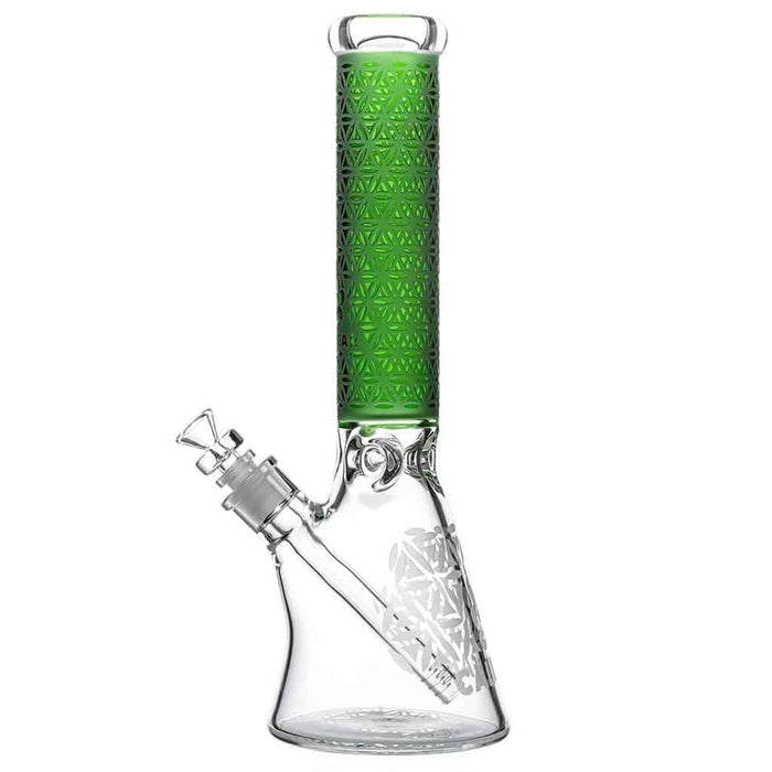 Calibear Deep Sandblasted Glass Beaker Bong | 8" & 14" Artistic Water Pipe