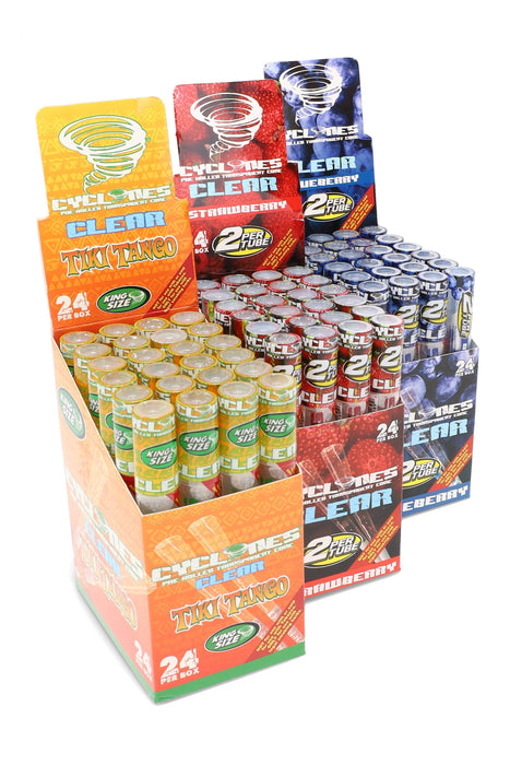 Cyclones Clear King Size Cones Display – 24 Tubes – 2/Tube