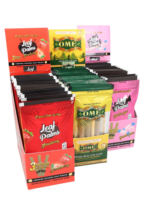 OME Palm Leaf Organic Pre-Rolls Display – 3 Medium Rolls/Pack – 15 Packs