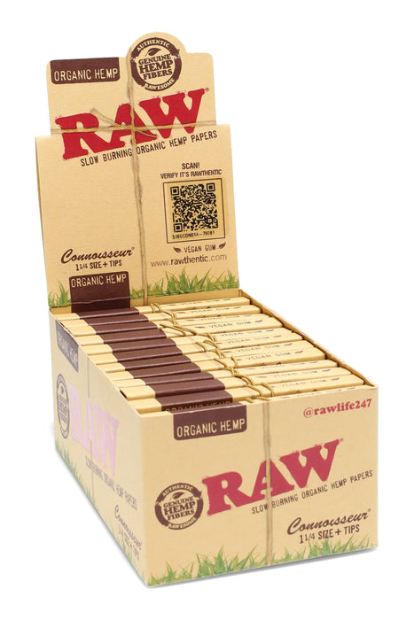 RAW Organic Hemp Connoisseur 1¼ + Tips – 24-Count Display