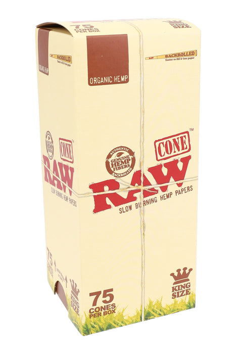 RAW Organic King Size Pre-Rolled Cones – 75-Count Box