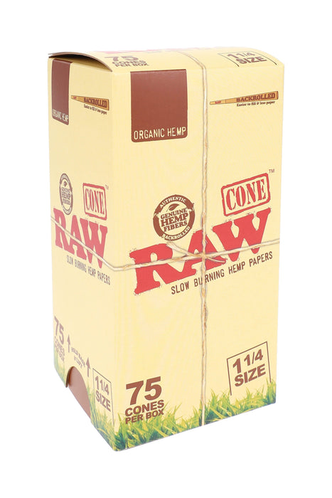 RAW Organic 1¼ Pre-Rolled Cones – 75 Count Box