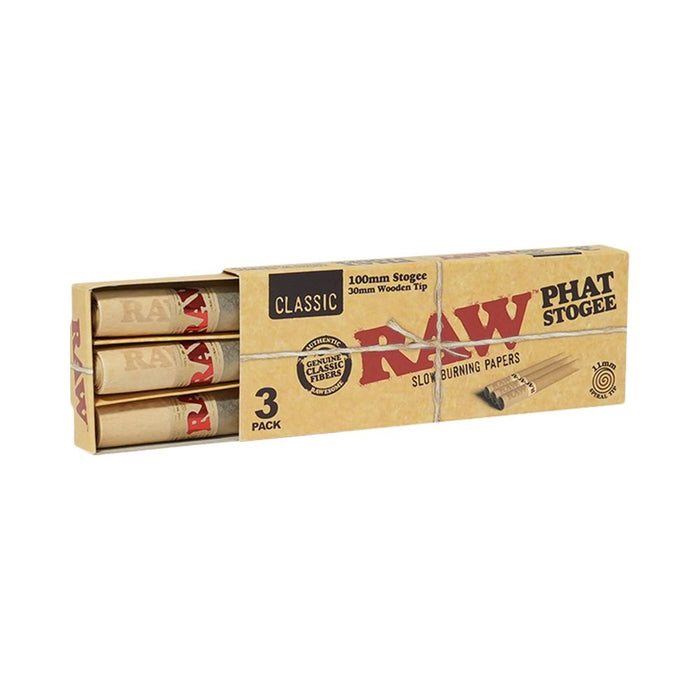8CT DISPLAY - RAW Phat Stogee Straight Roll W/ Wooden Tip -  100mm / 3pc