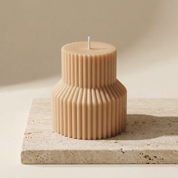Ribbed Pedestal Pillar Candle – Minimalist Home Decor