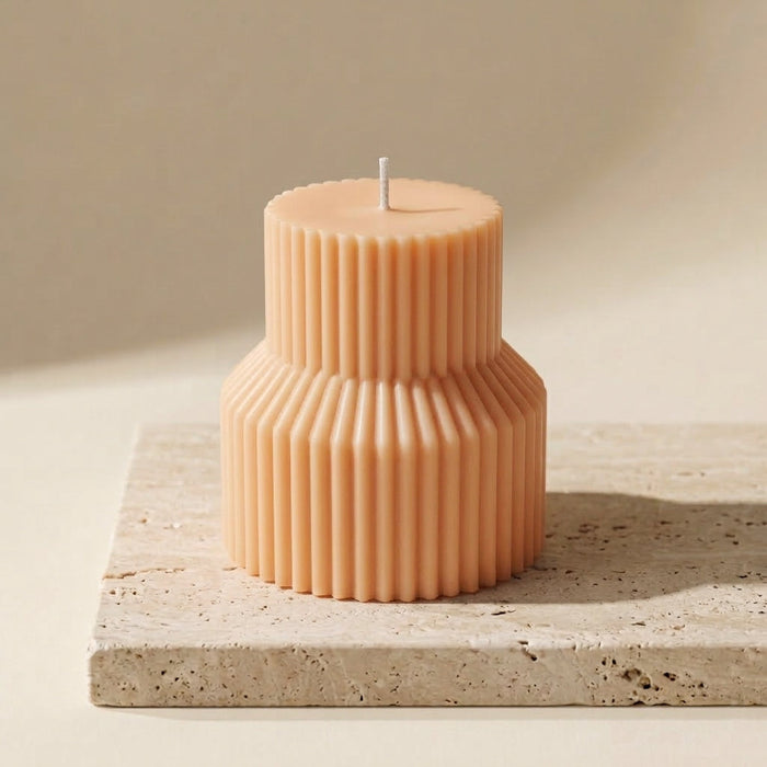 Ribbed Pedestal Pillar Candle – Minimalist Home Decor