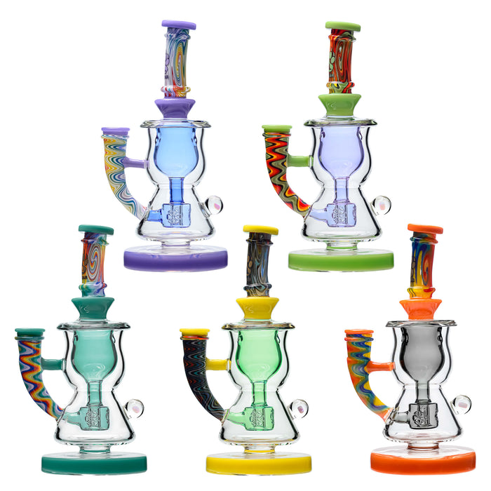 Calibear Wigwag Curvy Torus Incycler Dab Rig – 8" Handcrafted Borosilicate Glass Rig with Torus Chamber & Color Wig Wag Accents