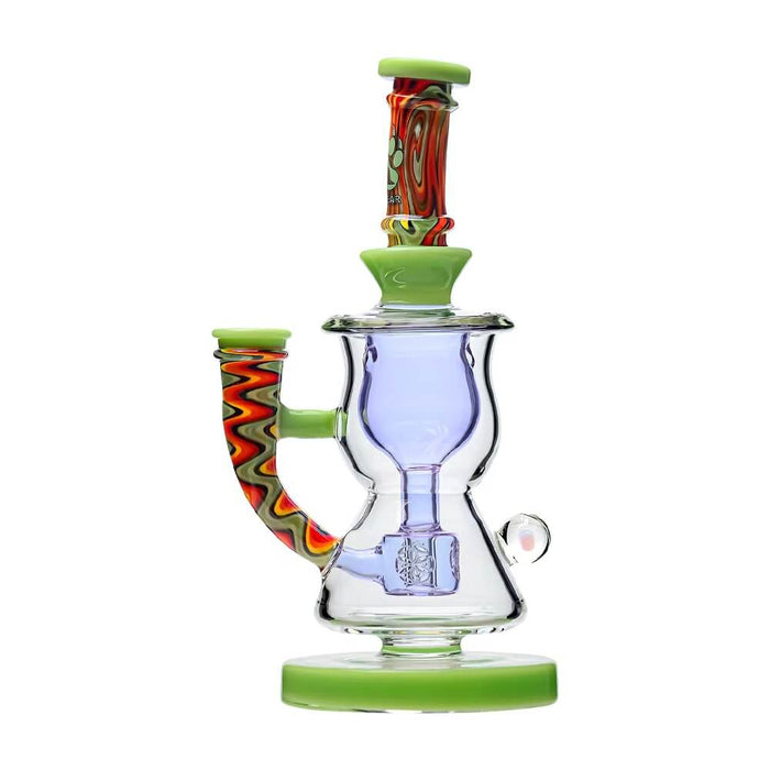 Calibear Wigwag Curvy Torus Incycler Dab Rig – 8" Handcrafted Borosilicate Glass Rig with Torus Chamber & Color Wig Wag Accents