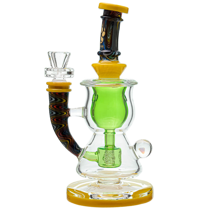 Calibear Wigwag Curvy Torus Incycler Dab Rig – 8" Handcrafted Borosilicate Glass Rig with Torus Chamber & Color Wig Wag Accents