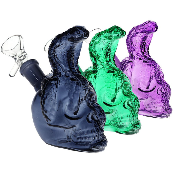 3CT BUNDLE - SeshGear Snake Eyes Skull Glass Bubbler - 5" / 14mm F / Green, Purple, Smoke