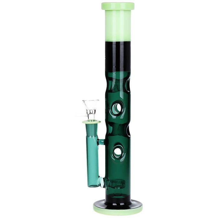 2CT BUNDLE - Pulsar Tri-Tone Holey Straight Tube Glass Water Pipe - 11.5" / 14mm F / Green/Black, White/Black