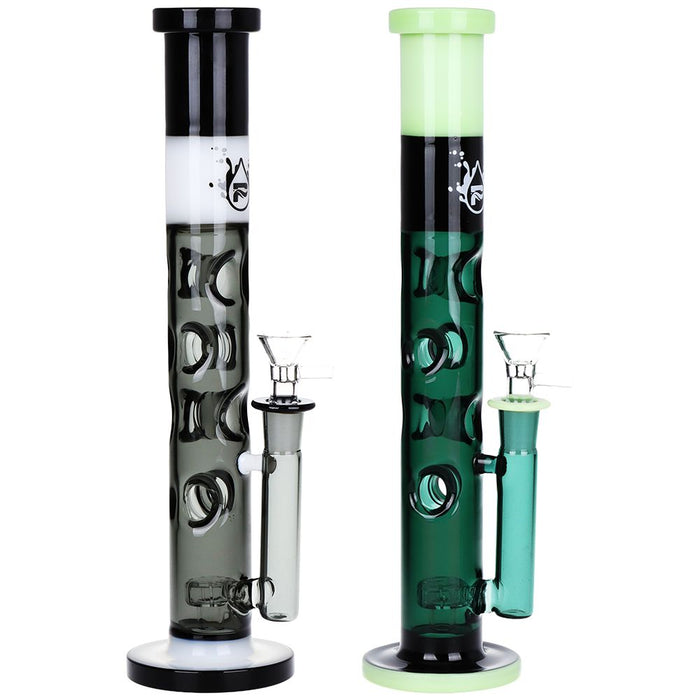 2CT BUNDLE - Pulsar Tri-Tone Holey Straight Tube Glass Water Pipe - 11.5" / 14mm F / Green/Black, White/Black