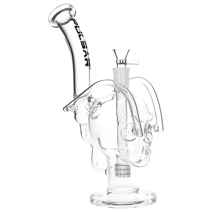 Pulsar Skull Eyes Recycler Glass Water Pipe - 12.5" / 19mm F / Clear