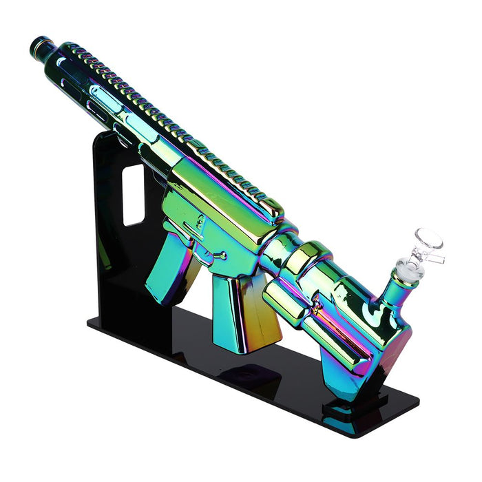 SeshGear M4 Carbine Machine Gun Glass Water Pipe w/ Stand - 20.25" / 14mm F / Colors Vary