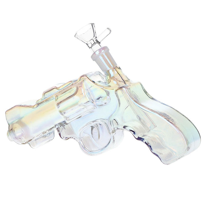 3CT BUNDLE - SeshGear Snub Nose Revolver Glass Water Pipe - 7.5" / 14mm F / Clear, smoke, electroplated