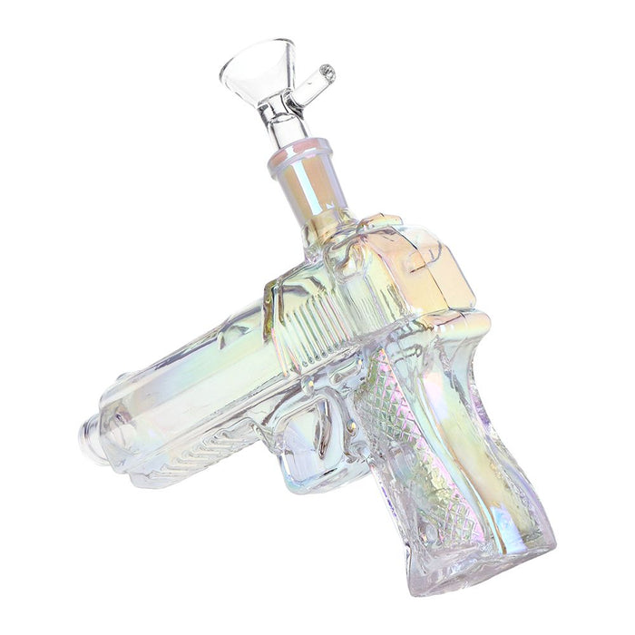 3CT BUNDLE - SeshGear Semi Auto Hand Gun Glass Water Pipe - 7.75" / 14mm F / Clear, Smoke, Electroplated