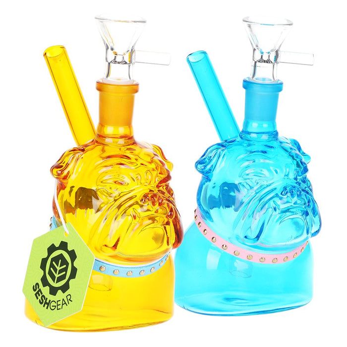 2CT BUNDLE - SeshGear English Bulldog Glass Water Pipe - 5" / 14mm F / Blue, Amber