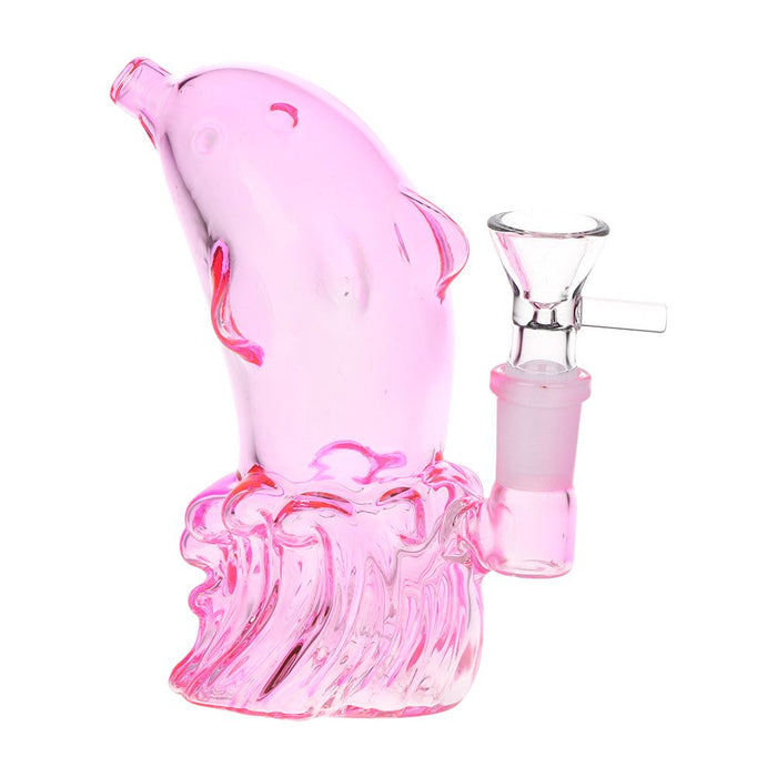 2CT BUNDLE - SeshGear Jumping Dolphin Glass Water Pipe - 5" / 14mm F / Pink, Blue