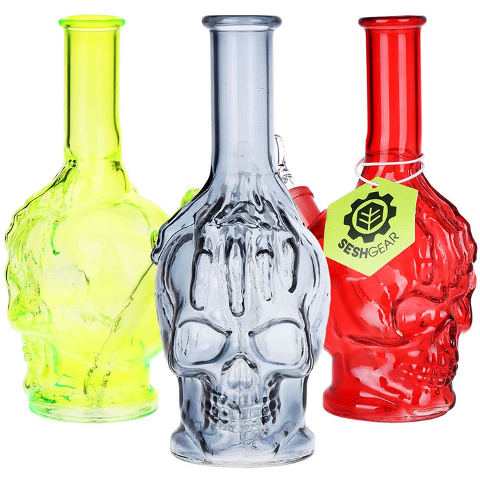 3CT BUNDLE - SeshGear Drippy Skullz Glass Water Pipe - 7" / 14mm F / Assorted Colors