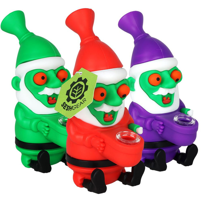 3CT BUNDLE - SeshGear Trippy Santa Silicone/Glass Water Pipe - 5.75" / Assorted Colors
