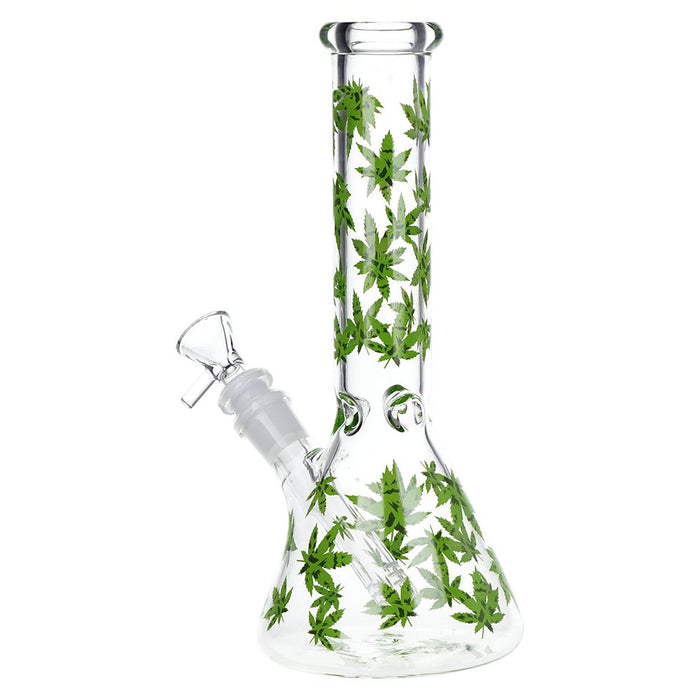 SeshGear Green Leaf Beaker Glass Water Pipe - 9.75" / 14mm F