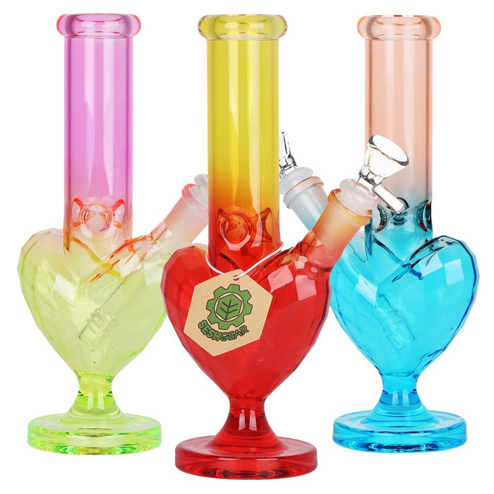 3CT BUNDLE - SeshGear Heart Electroplated Glass Water Pipe - 9.5" / 14mm F / Assorted Colors