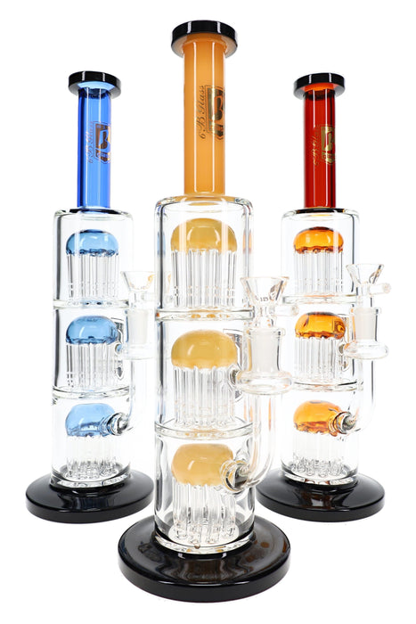 6B Glass Triple Tree Stemless Glass Bong – 12½″ – Assorted Colors