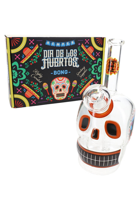 Hemper 6″ Dia De Los Muertos Skull Glass Bong – 14.5 mm Female – 5 mm Thick