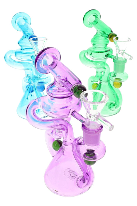 Stemless Glass Recycler Bong “Loop Bloom” – 6″ – Assorted Colors