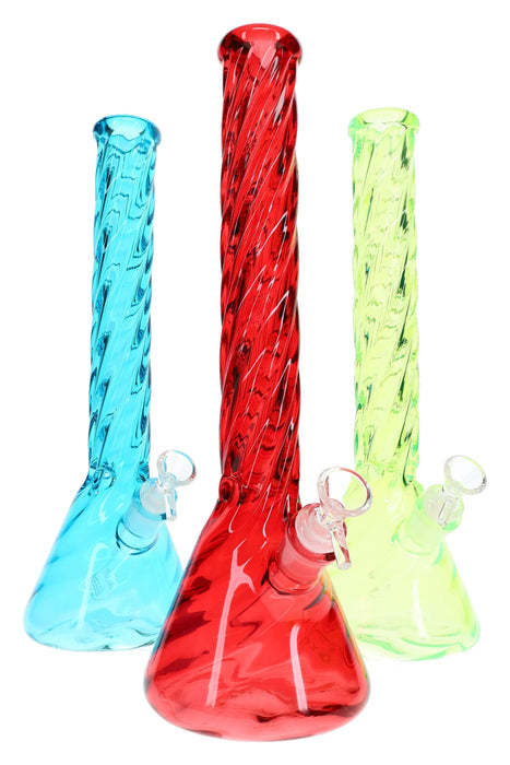 Twisted Glass Beaker Bong “Frost Spiral” – Ice Pinch – 14½″ – Assorted Colors