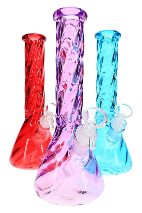 Twisted Glass Beaker Bong “Spiral Chill” – Ice Pinch – 10″ – Assorted Colors