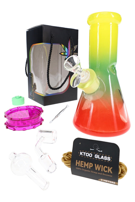 Glass Beaker Bong Gift Set “Starter Stack” – Ice Pinch – 8″