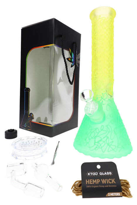 Glass Beaker Bong Gift Set “Boxed Lift” – Ice Pinch – 12½″