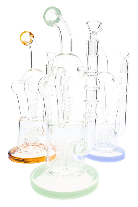 Spiral Quad Recycler Bong “Twist Flow” – Sprinkler Perc – 13½″ – Assorted Colors