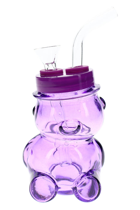 Colored Glass Bear Bong “Honey Puff” – 4″