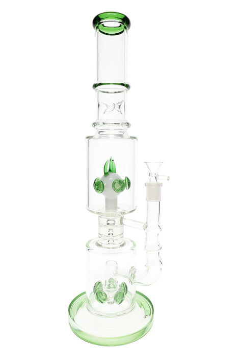 Dual Drum Perc Stemless Glass Bong “Twin Tower” – 14.5 mm – 17″