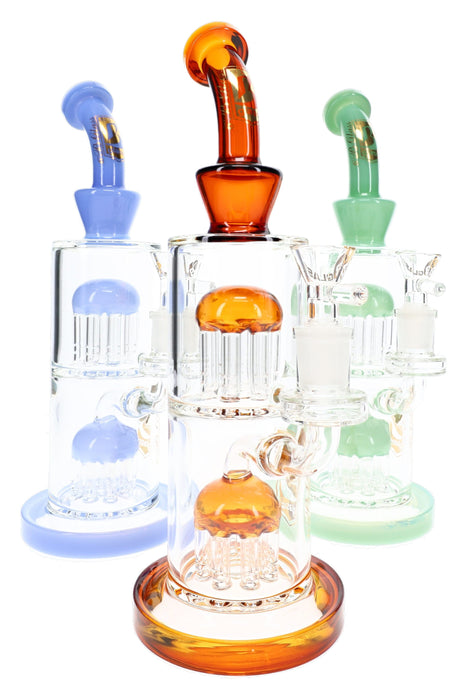 6B Glass Double 8-Arm Tree Perc Straight Bong – 11″ – Assorted Colors