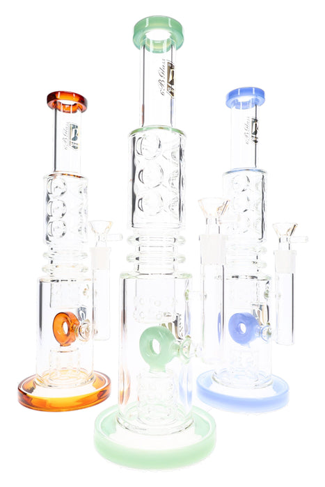 6B Glass 14.5 mm Female Donut Barrel Perc Bong – 14″ – Assorted Colors