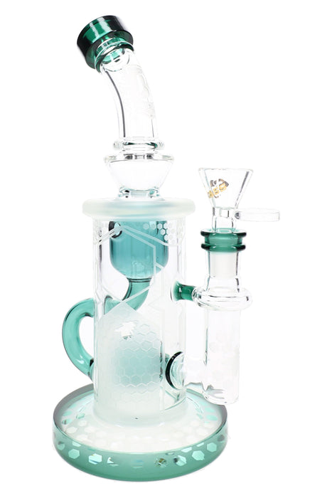 6B Glass Frosted Honeycomb Barrel Perc Recycler Bong – 9½″