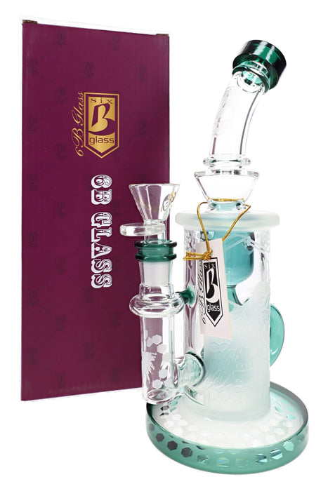 6B Glass Frosted Honeycomb Barrel Perc Recycler Bong – 9½″