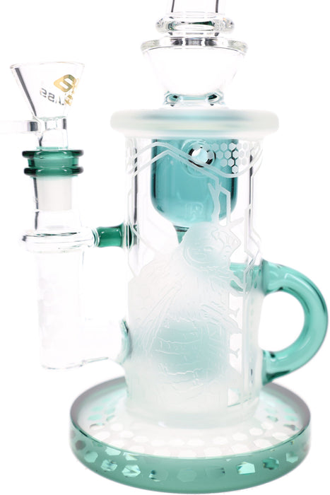 6B Glass Frosted Honeycomb Barrel Perc Recycler Bong – 9½″