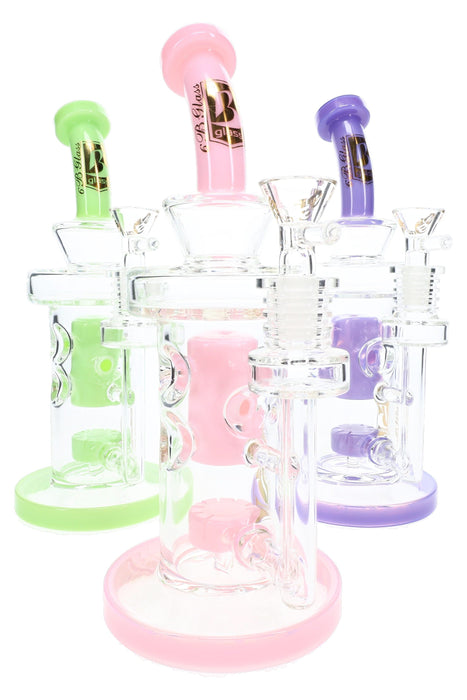 6B Glass Neon Faberge Showerhead Perc Bong – 9½″ – Assorted Colors