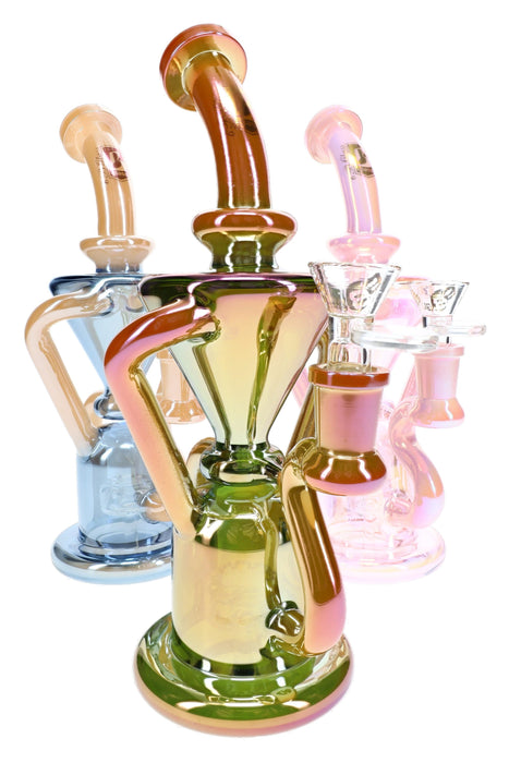 6B Glass Metallic Recycler Showerhead Perc Bong – 9″ – Assorted Colors