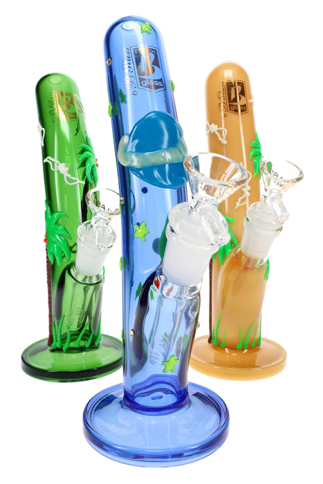 6B Glass Hand-Drawn Curved Tube Bong – 9½″ – Assorted